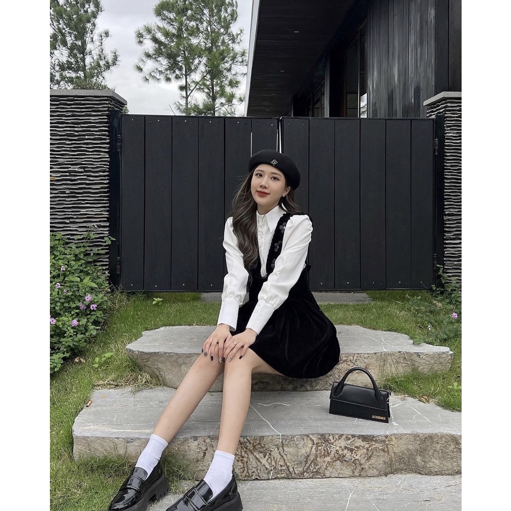 Set váy yếm hoa nhung cao cấp Simbabo - ẢNH THẬT