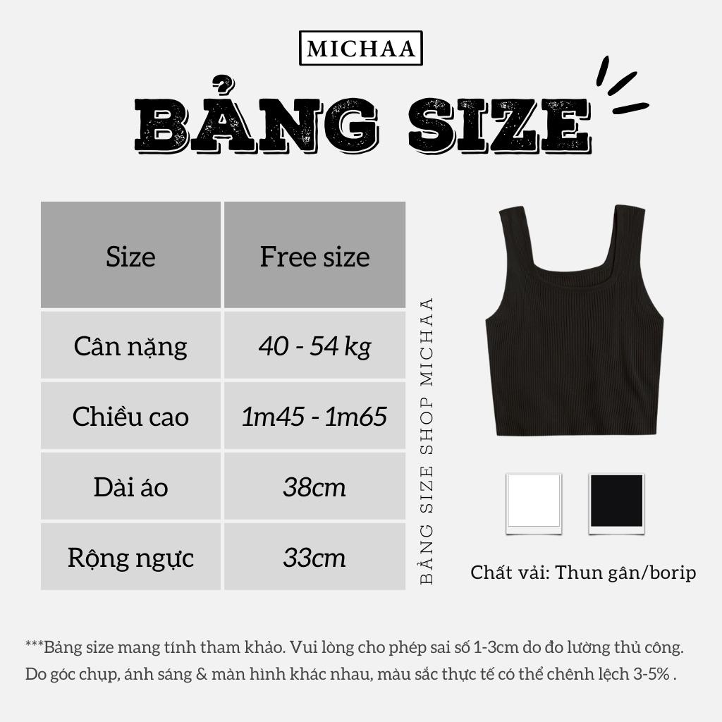 Áo Croptop Ba Lỗ Sát Nách Cổ Vuông Nữ Thun Gân Kiểu 2 Dây Bản To - MICHAA