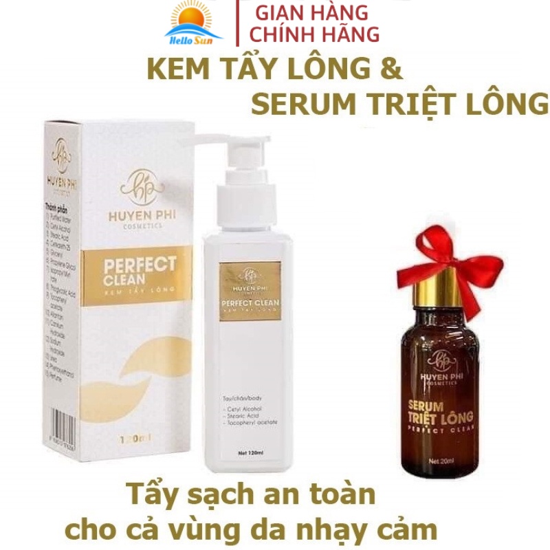 Kem tẩy lông vùng kín bikini nách chân tay Huyền Phi 120ml tặng serum triệt lông vĩnh viễn 20ml body toàn thân- Hellosun
