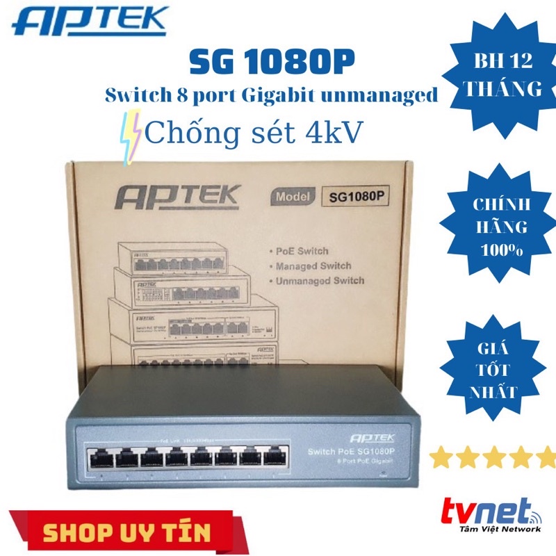 Switch 8 Cổng POE Gigabit APTEK SG1080P