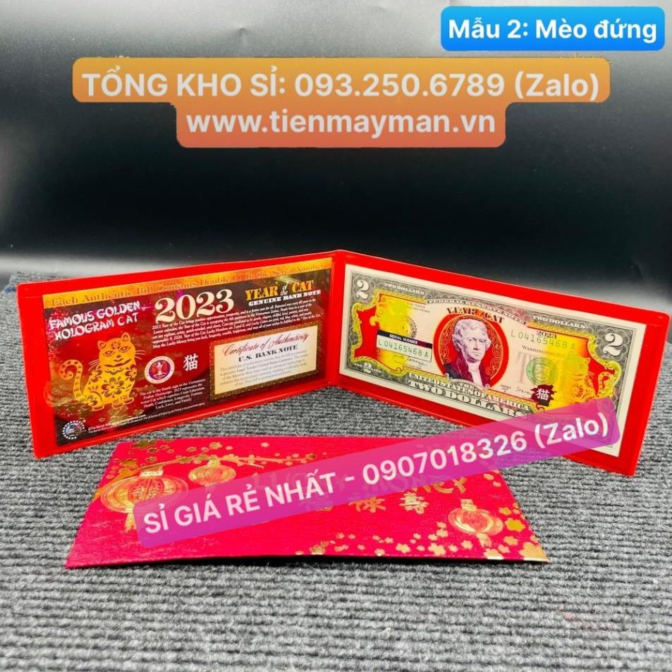 [VIP] (4 tờ Số Đẹp) Bộ Tiền 2 Đô USD Hình Con Mèo Mạ Vàng , Lưu Niệm Lì Xì Mừng Năm Quý Mão [MÈO ĐỨNG]
