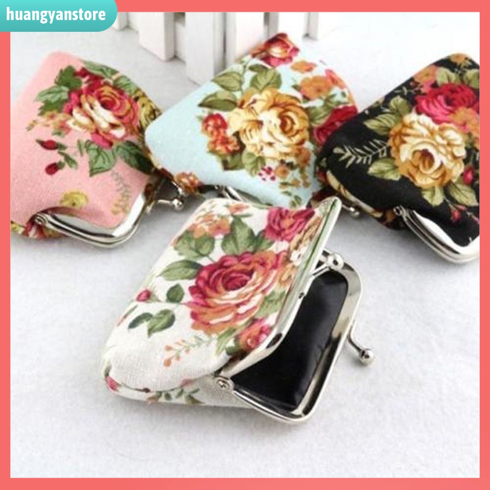 HY/ Ví Cầm Tay Khóa Cài Họa Tiết Hoa Vintage Cho Nữ