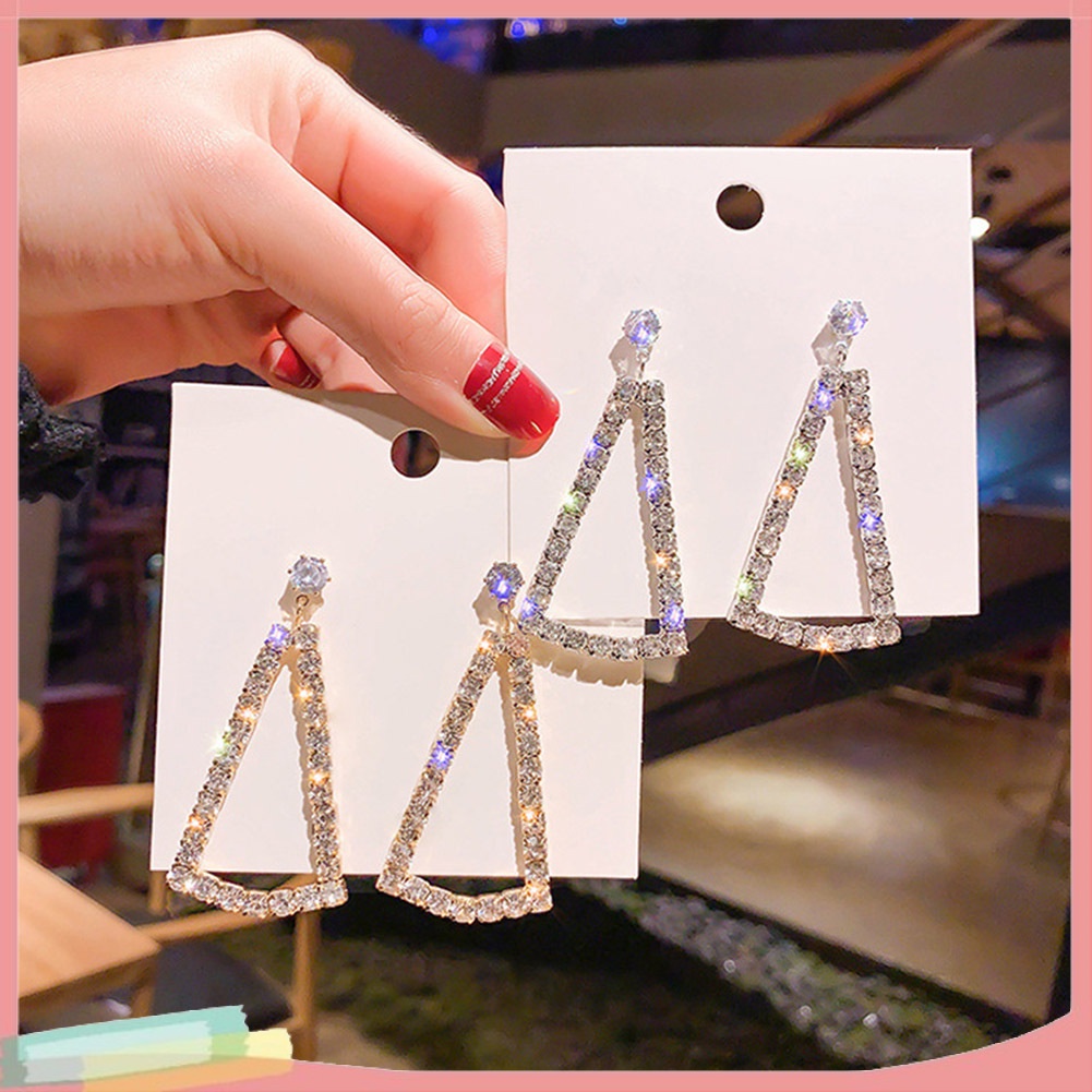 Đôi khuyên tai hình tam giác đính kim cương giả thời trang cho nữ