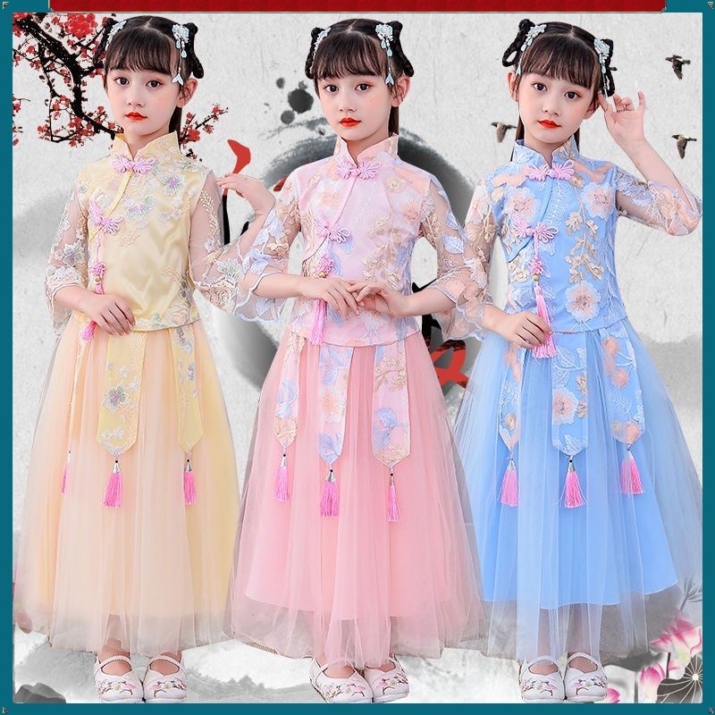 Hanfu cổ trang siêu xinh tặng kèm kẹp tóc cho bé gái