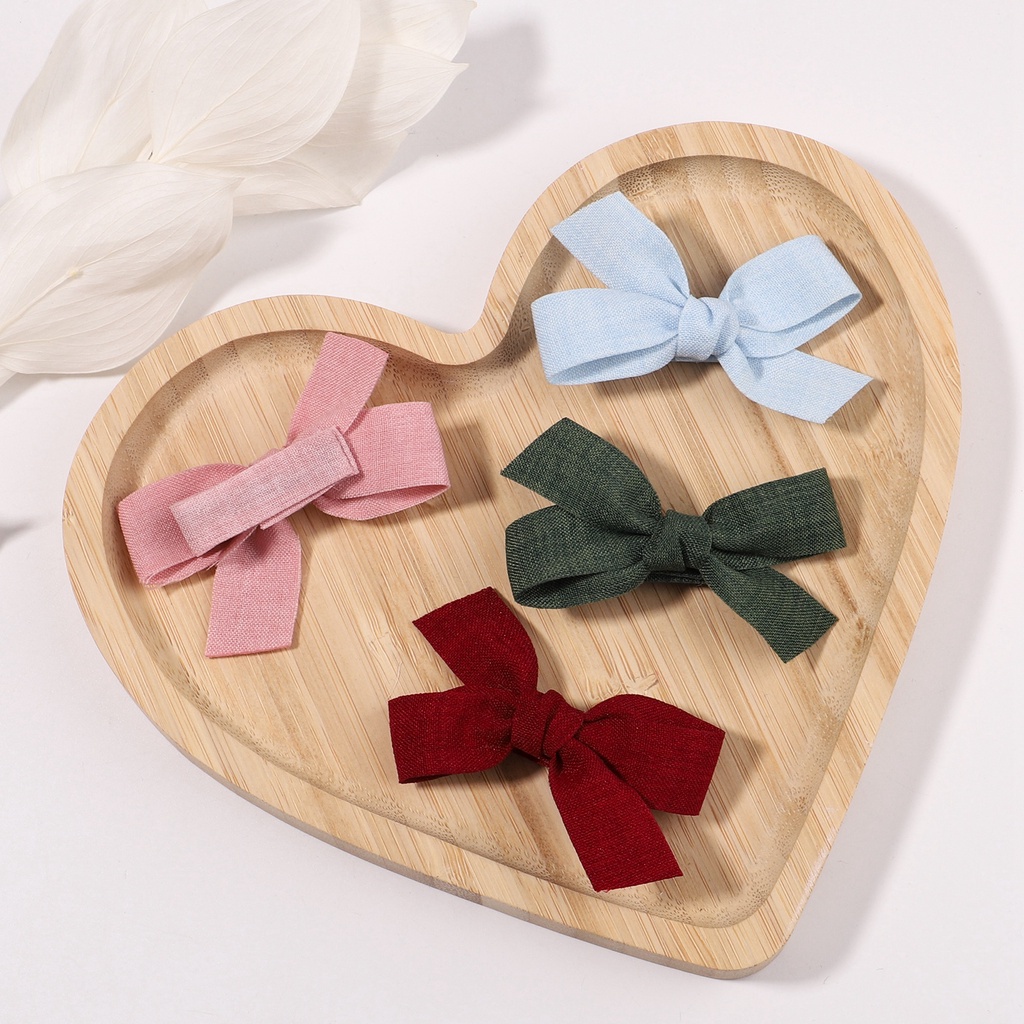 RainBow Bows 1 Kẹp Tóc Nơ Vải Cotton Màu Trơn Xinh Xắn Cho Bé Gái