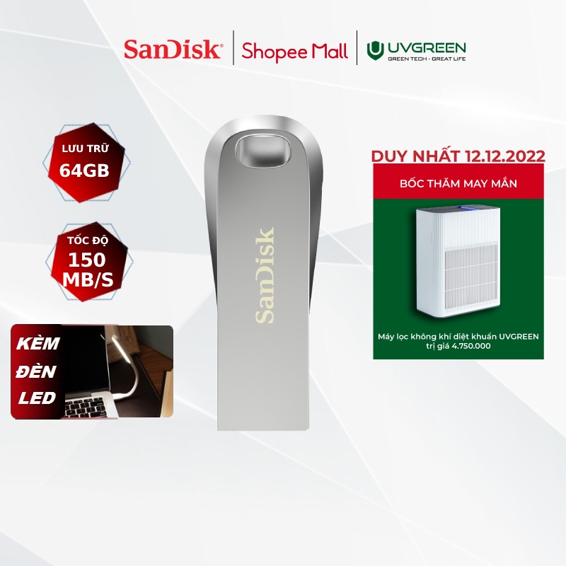 USB 3.1 SanDisk CZ74 64GB Ultra Luxe upto 150MB/s tặng đèn LED USB