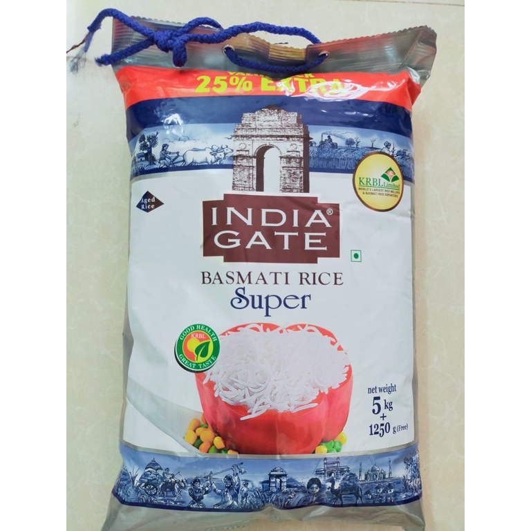 Gạo Ấn Độ Basmati Rice India Gate Super 5kg + 1.25kg khuyến mại