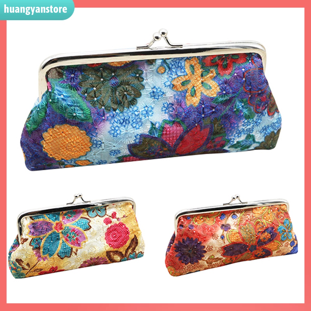 HY/ Ví cầm tay in họa tiết hoa tùy chọn phong cách retro cho nữ