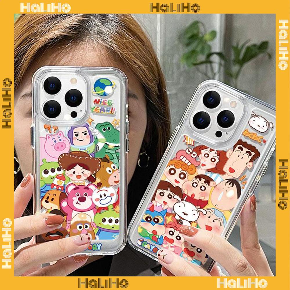 iPhone Case High Quality HD Transparent Acrylic Hard Case Cartoon Cute Metal Button Camera Protection Shockproof Compatible For iPhone 14 13 12 11 Pro Pro Max 7 8 Plus XR