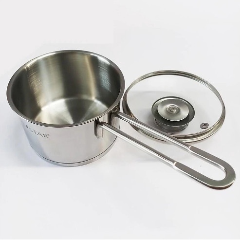 Nồi Quánh chống dính nấu cháo bột 3 đáy từ inox 430 Fivestar Standard nắp kính 16 cm