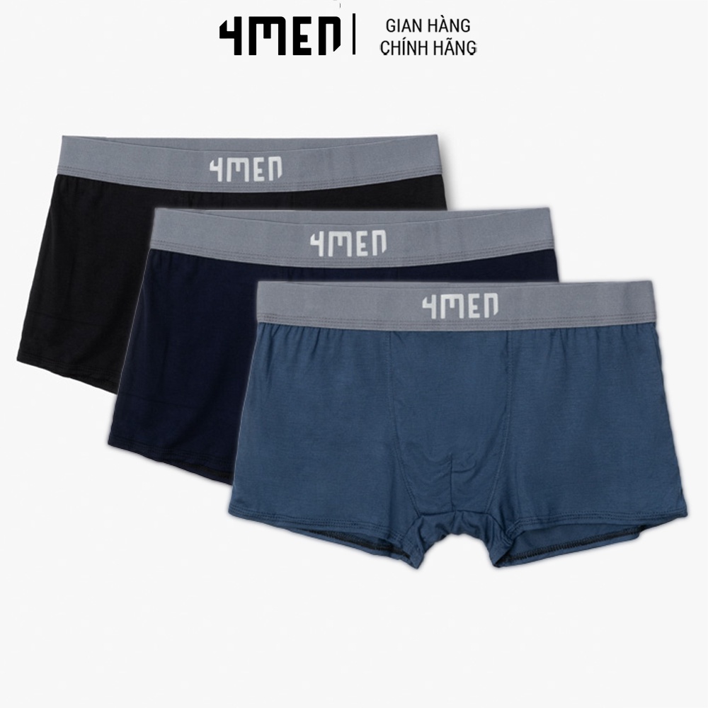 Quần boxer lưng xám 4MEN QL059 sịp đùi cotton, thấm mồ hôi, thoáng mát, mềm mại, co giãn thoải mái, kháng khuẩn