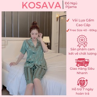 Đồ bộ pijama lụa gấm áo cộc quần lửng chất liệu gấm tơ KOSAVA