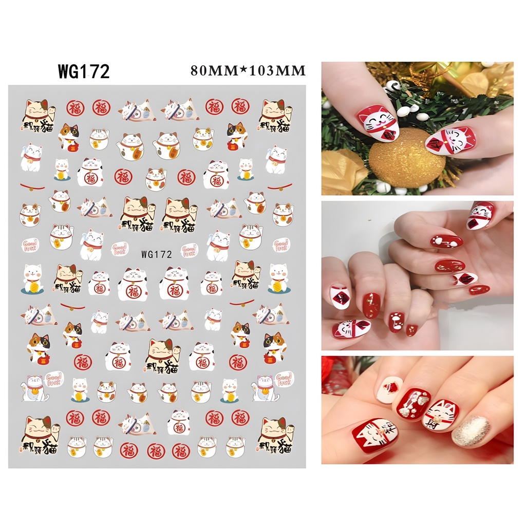 Sticker Mèo May Mắn Tết 2023 | Sticker Nail 3D Dán Móng