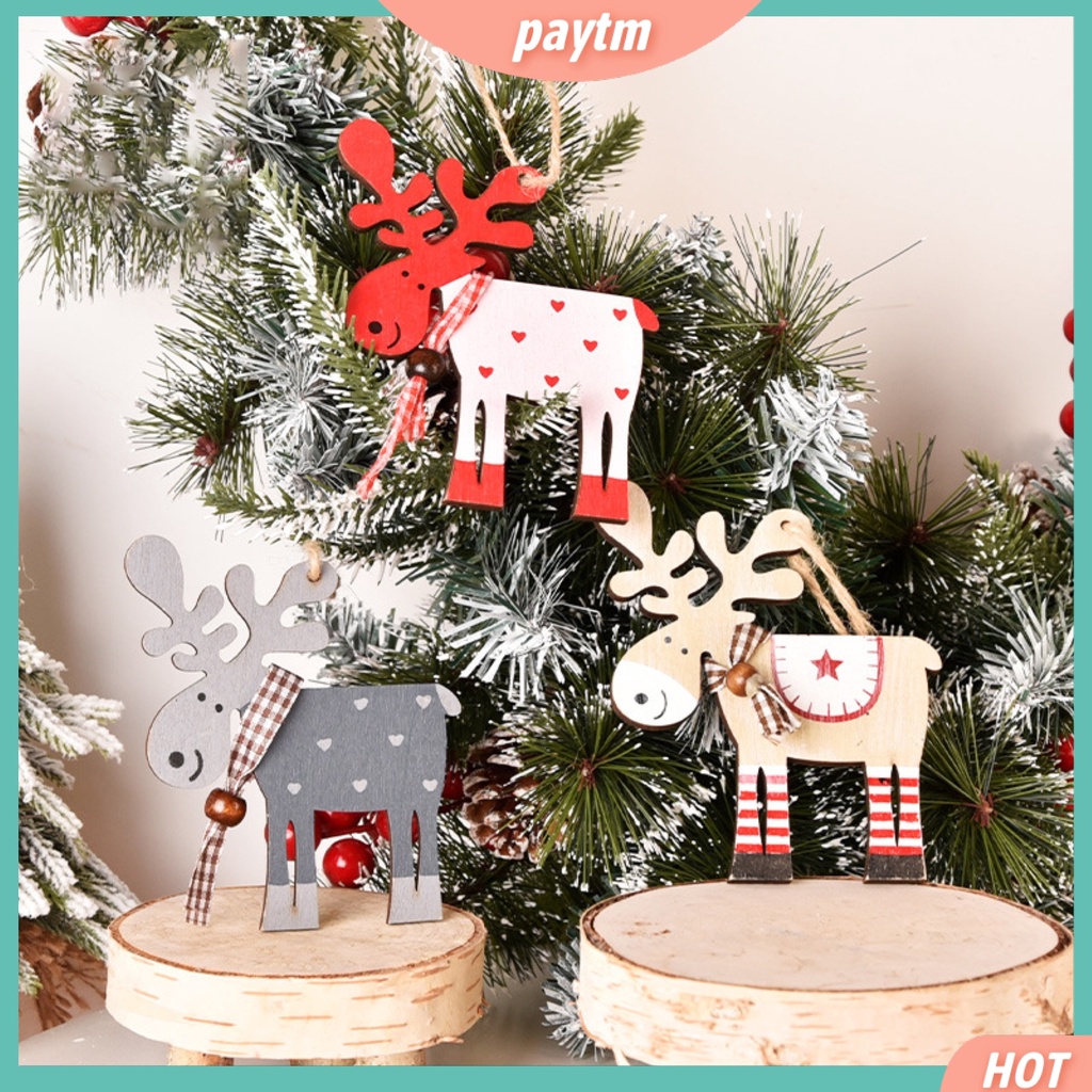 [PTM] Phụ Kiện Treo Trang Trí Cây Thông Giáng Sinh Bằng Gỗ Hình Tuần Lộc Nhiều Màu Dễ Thương