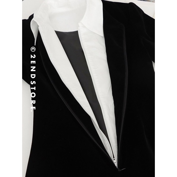 2END Váy nhung burdanh phối cổ sơ mi