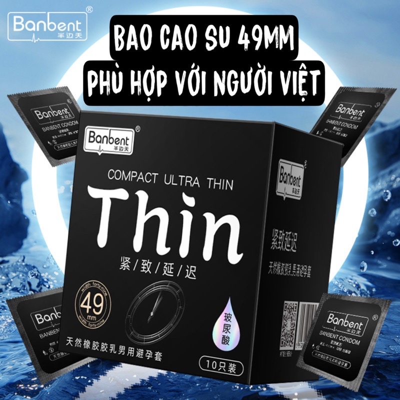 Bao cao su BANBENT SMALL COMPACT ULTRA THIN, size Nhỏ 49mm, siêu mỏng, kéo dài time, hương thơm, - Hộp 10 bcs