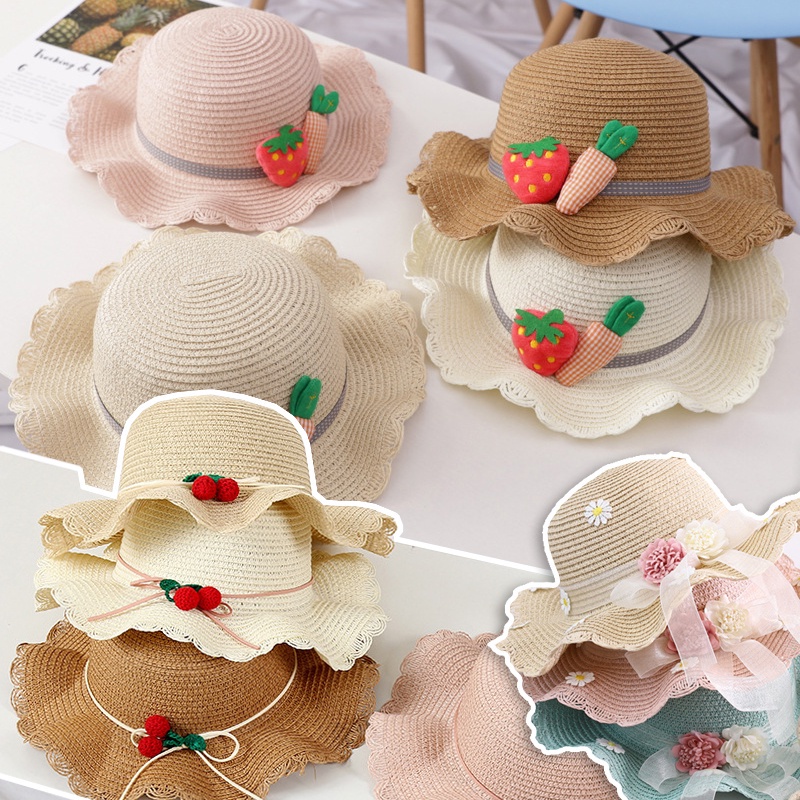 Mũ Cói Rộng Vành Thiết Kế Dễ Thương Thời Trang Đi Biển Mùa Hè Cho Bé Gái