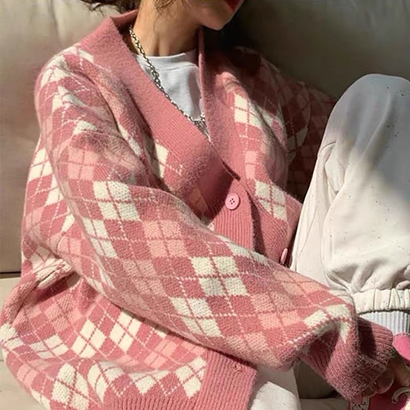 áo khoác len cardigan hoạ tiết trám