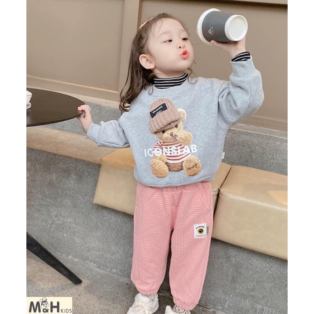 Set tay dài quần dài in gấu cho bé