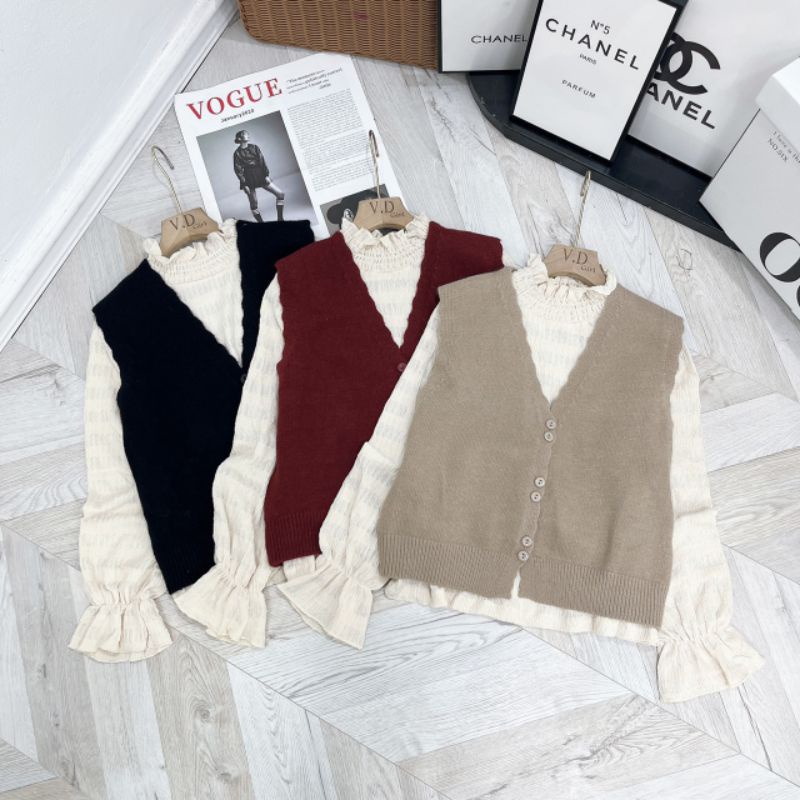 Sét áo sơmi cổ chun + áo gile len hàng QCL1