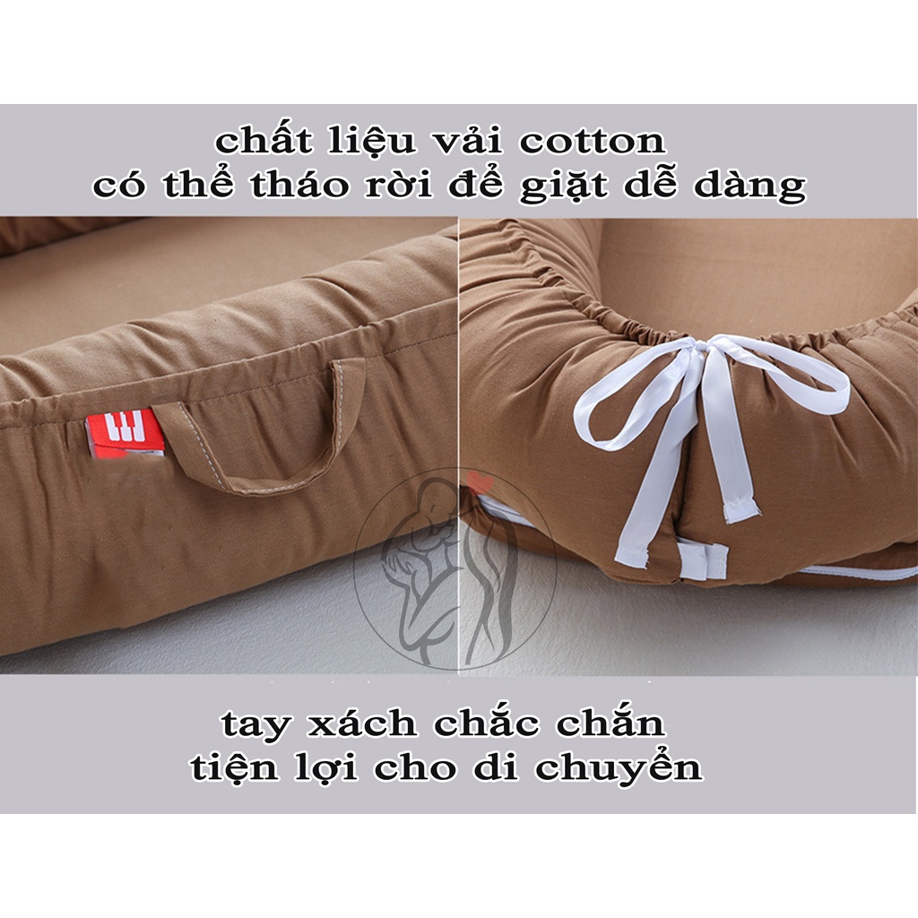 Nệm Nôi DI Động Đơn Sắc Cotton Cho Bé Kèm Túi Đựng