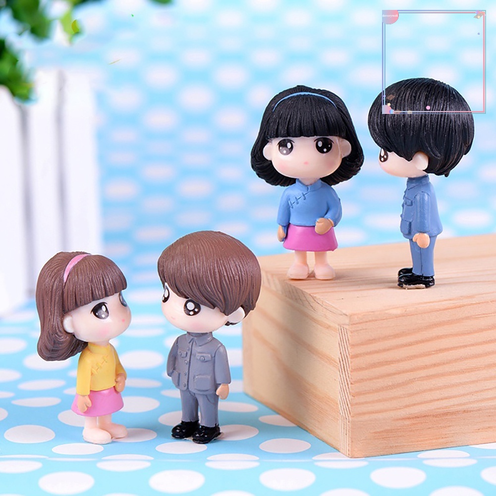 Set 2 Mô Hình Bé Trai / Bé Gái Hoạt Hình Trang Trí Tiểu Cảnh / Vườn / Nhà Búp Bê
