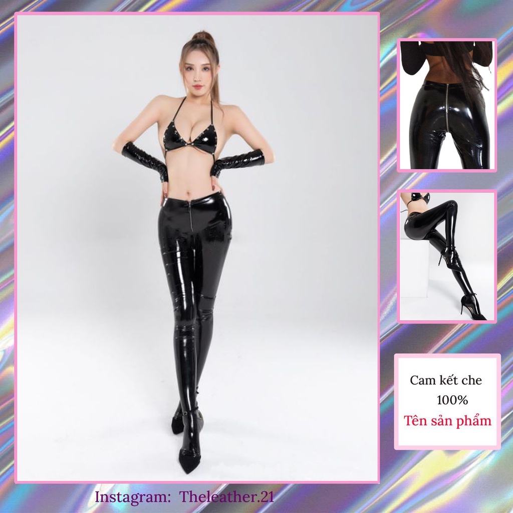 Quần legging da bao chân khóa zip mông, quần da khóa mông sexy, chất liệu da Pu