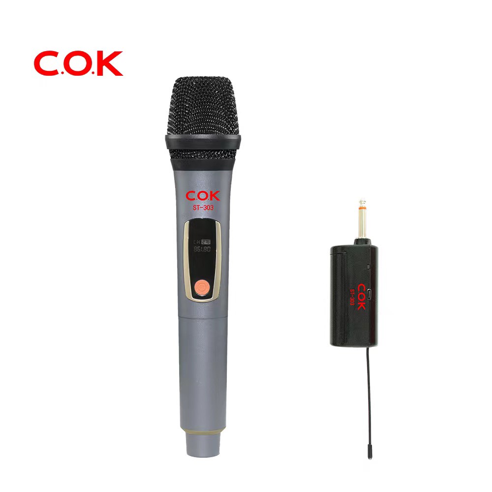 Micro không dây cao cấp COK ST-303, 1 Micro tương thích 1 đầu thu, dành cho loa kéo, amply có cổng 6.5 - BH 6 tháng
