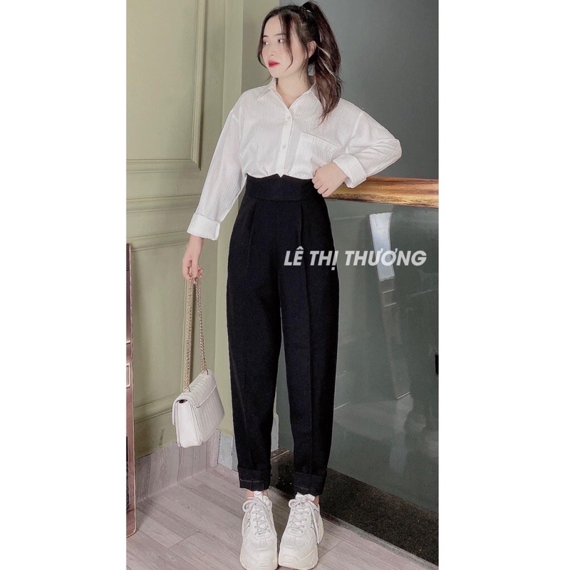 Quần baggy nữ cạp siêu cao, quần vải nữ dáng dài khoá sau lưng 2 màu đen nâu Xưởng May Thu Thuỷ