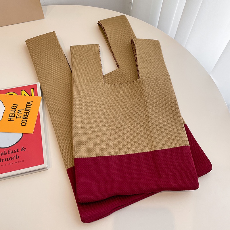 Túi Xách Đan Len Họa Tiết Hoa Màu Tương Phản Phong Cách Hàn Quốc Sang Trọng