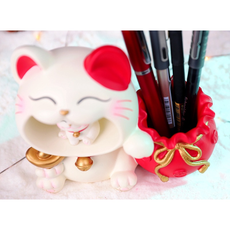 Ống Đựng Bút Hình Mèo Con Bằng Nhựa Resin Thủ Công Sáng Tạo Dành Cho Năm Mới