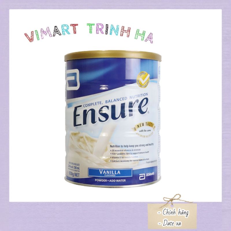 Sữa bột ensure ÚC hương vanilla hộp 850g dành cho người cao tuổi người suy nhược cơ thể