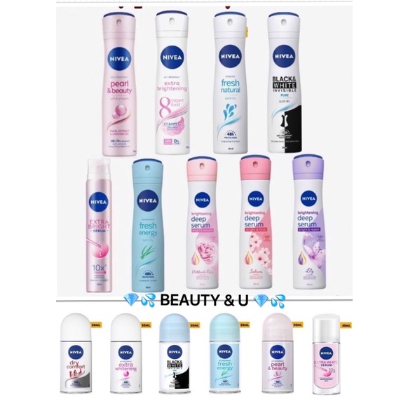 Xịt lăn Khử Mùi Nivea Invisible Black and White giảm ố vàng áo trắng và đen 50ml