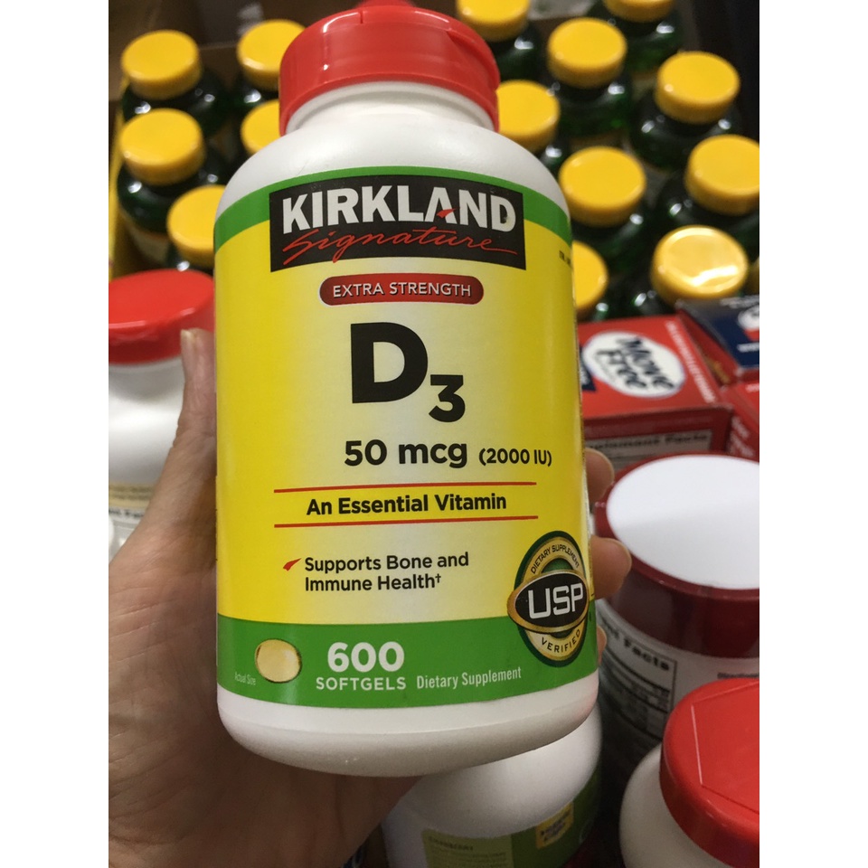Viên Bổ Sung Vitamin D3 600 Viên Kirkland Signature 2000IU tăng hấp thụ canxi của Mỹ