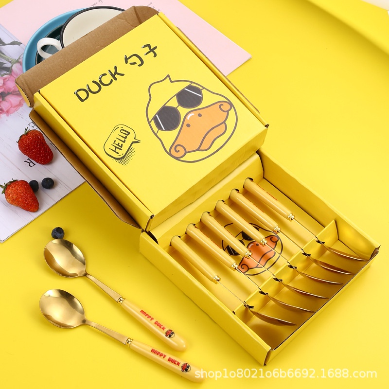 Hộp 6 muỗng inox hình vịt vàng dễ thương Duck Starbucks.