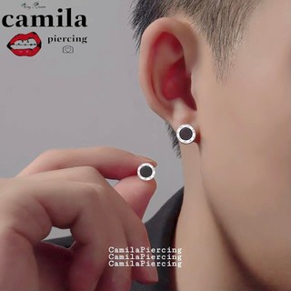 Khuyên tai mặt tròn đá đen