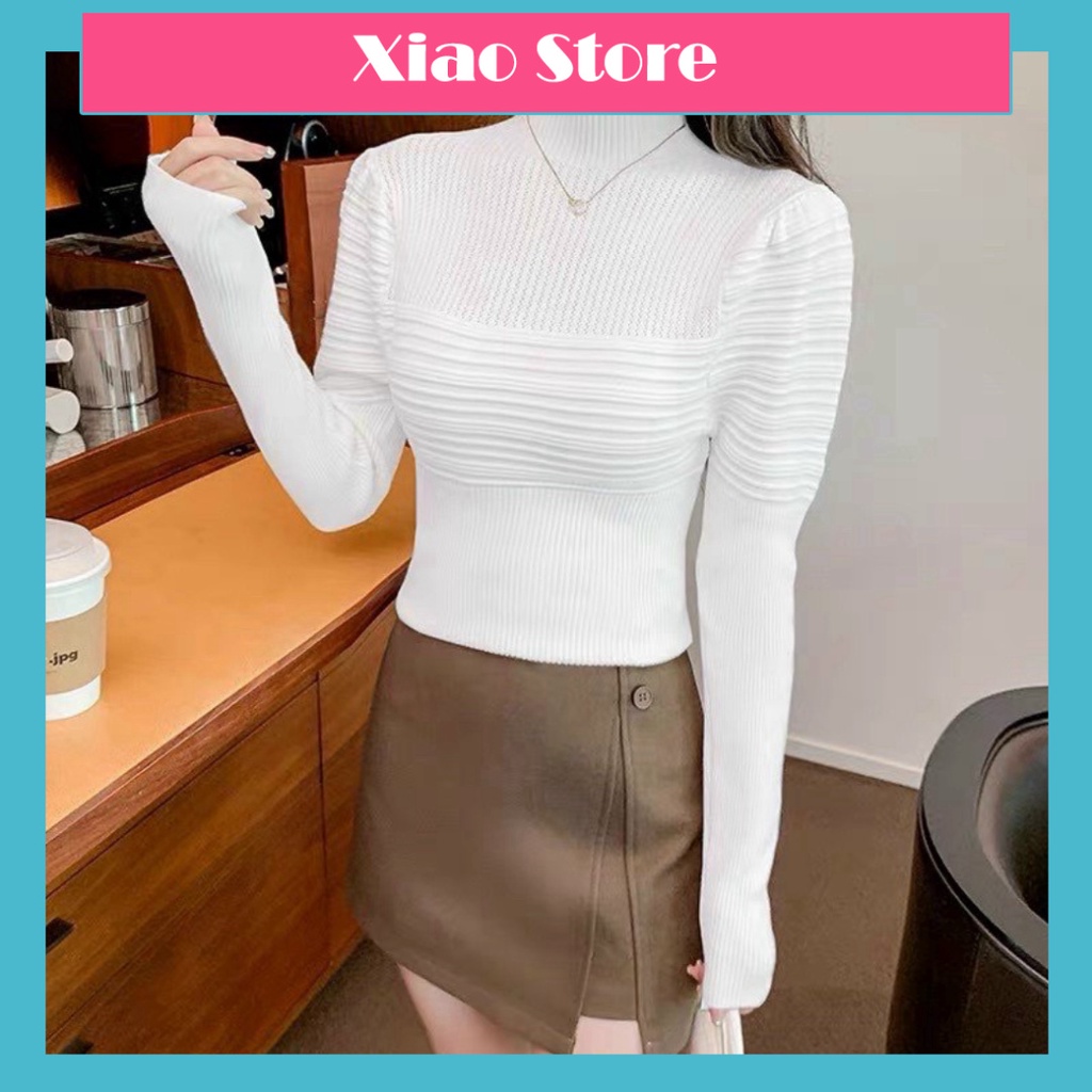 áo len nữ Xiaostore cổ 3 phân tay bồng tay dài viền nổi hàng QCCC A63 - ulzzang - hot girl - cá tính