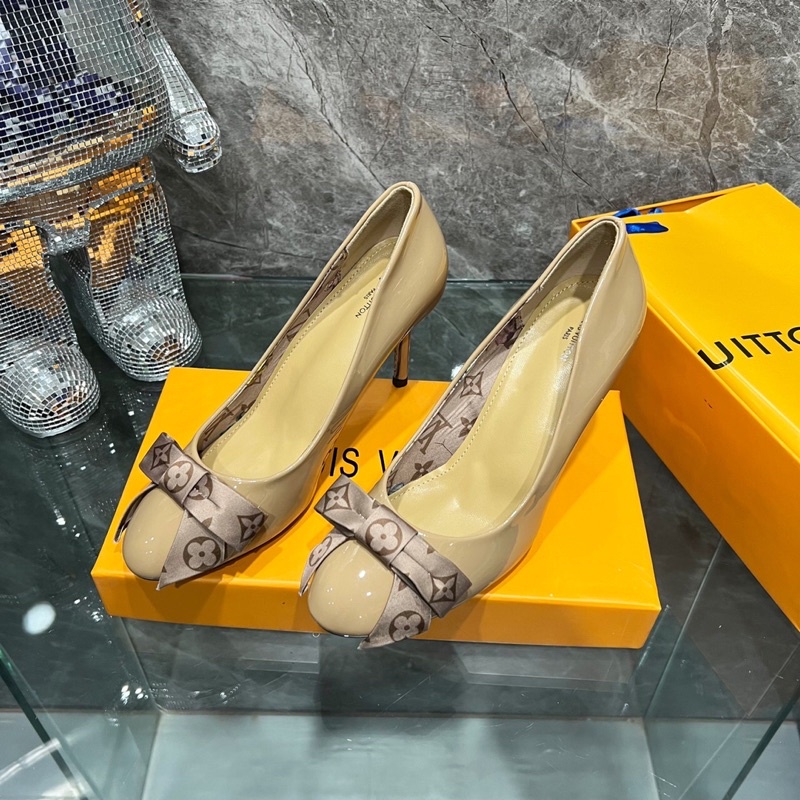 Giày cao Gót da Bóng Nơ Hoạ Tiết