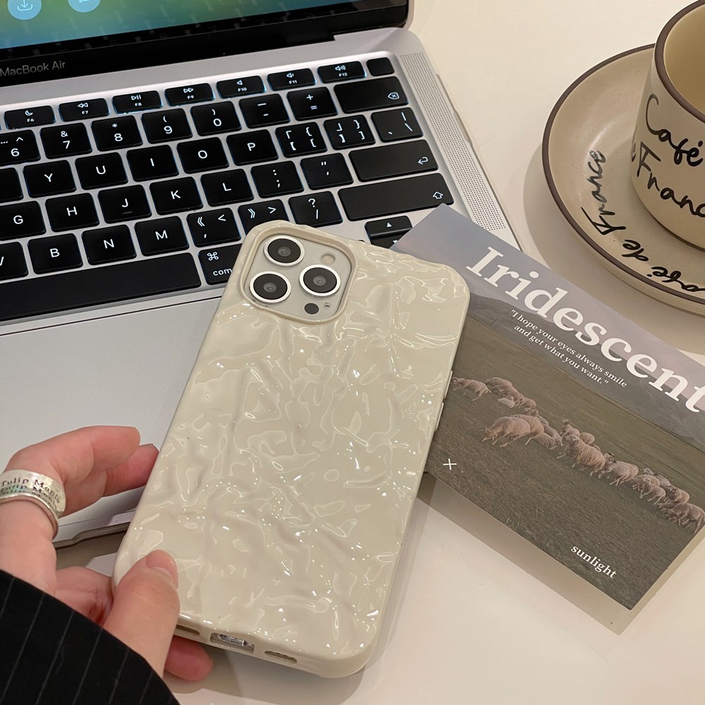 Thời Trang Ốp Điện Thoại Silicon Mềm Họa Tiết Xếp Nếp 3d Màu Trắng Sữa Cho iphone 15 14 12 11 13 pro max mini xr x xs 7 8 plus
