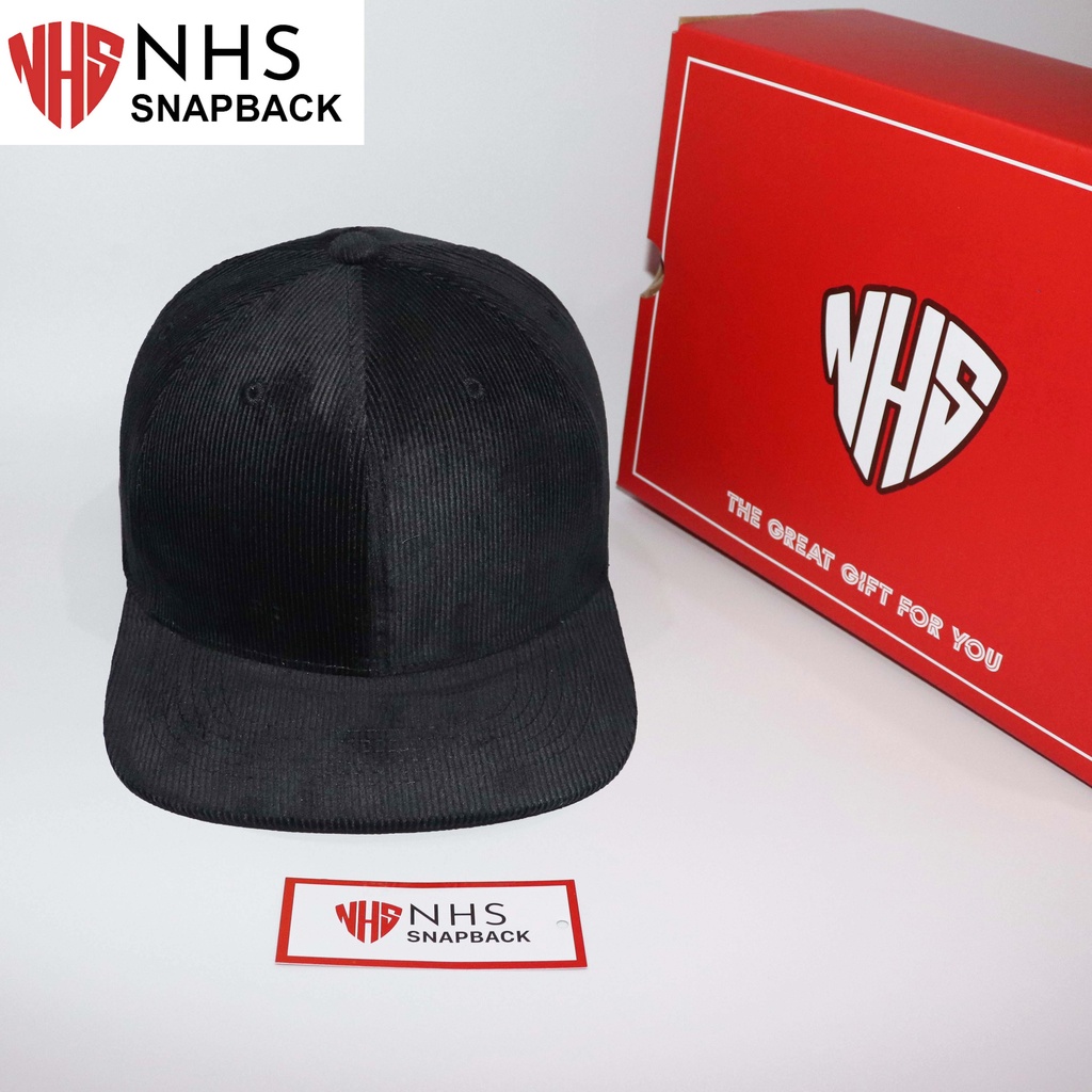 Nón NHS Snapback Nhung Full Đen Nhung001.