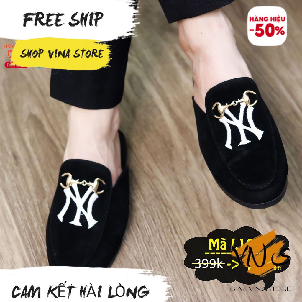Giày sục nam thêu NY | phong cách trẻ trung dễ phối đồ | Da lộn, thêu chữ N.Y đính khuyên G.C Hang Cao Cấp Siêu Mềm