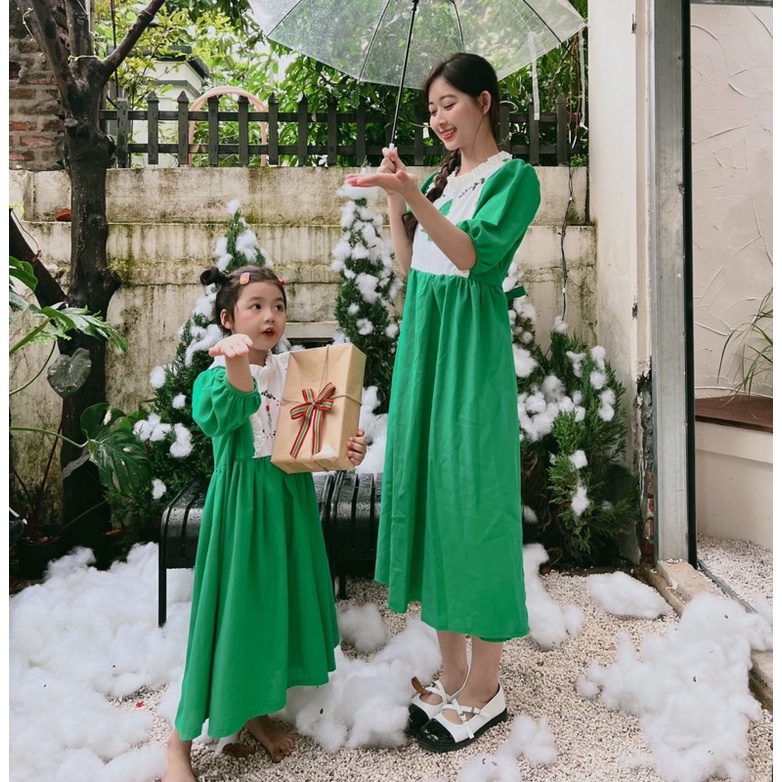 Set đầm đôi noel cho mẹ và bé gái Mick and Milk, váy giáng sinh cho bé 1,2,3,4,5 tuổi chất linen thêu tay tỉ mỉ