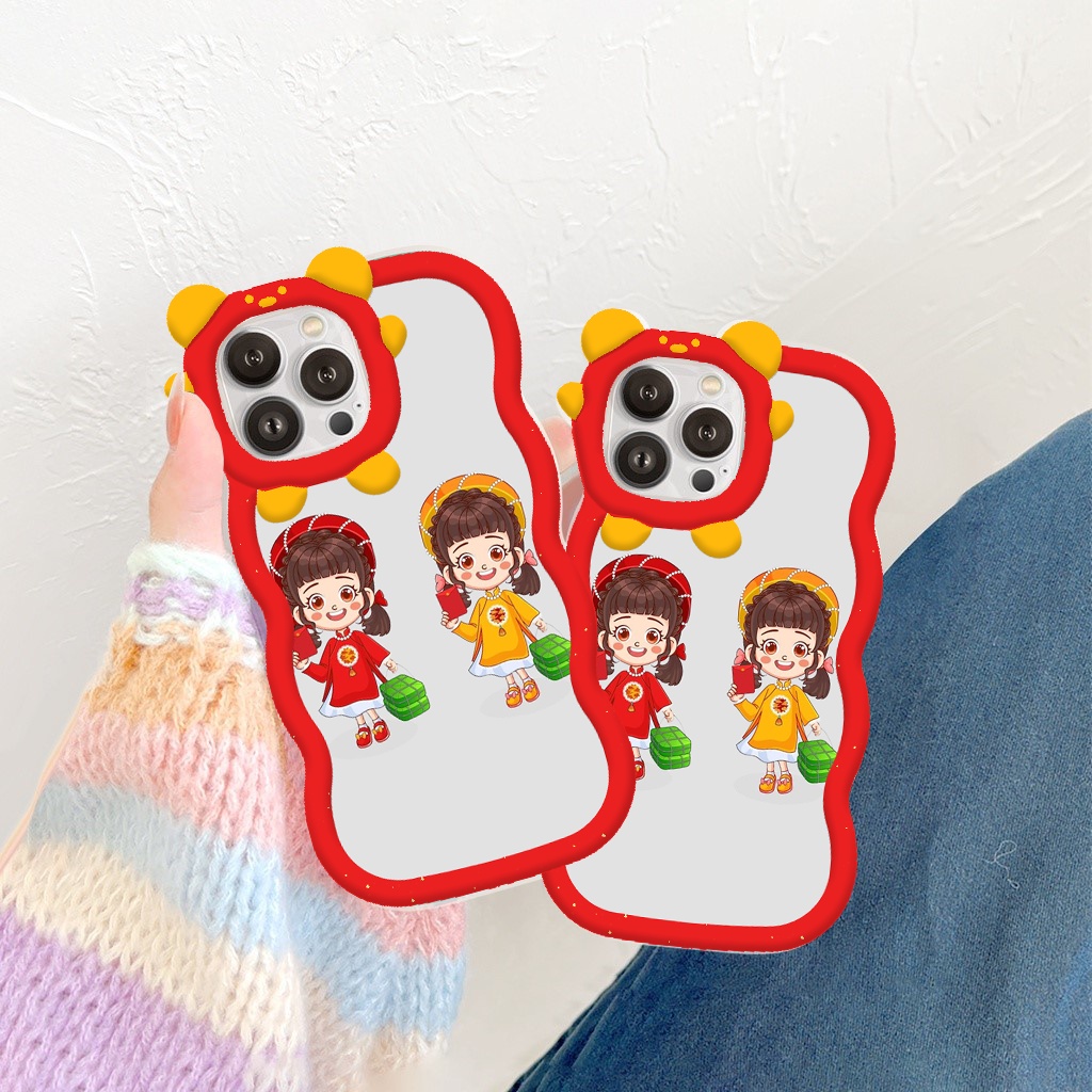 Ốp lưng iphone viền gấu sóng lượn bé du xuân đón tết 6/6plus6s/6splus7/7plus/8/8plusx/xr/xs/11/12/13/pro/max/plus/promax