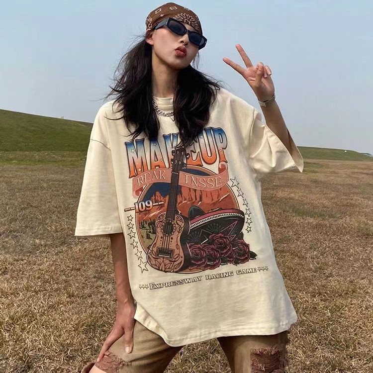 Áo Thun Tay Ngắn Dáng Rộng Bằng Cotton Nguyên Chất Phong Cách Âu Mỹ Thời Trang Mùa Hè Hàng Mới