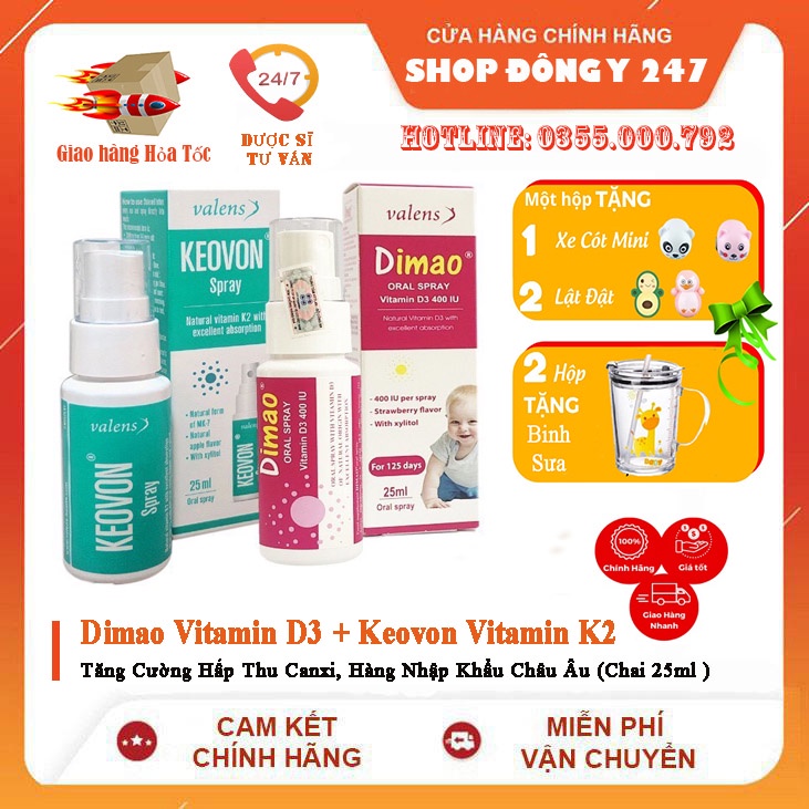 Combo Tăng Chiều Cao Cho Trẻ Dimao Vitamin D3 + Keovon Vitamin K2