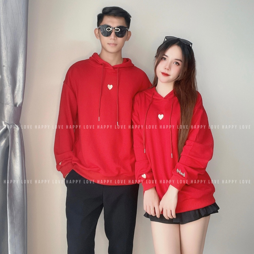 Set Áo Hoodie Đôi Nam Nữ Màu Đỏ Noel Tết Thêu Trái Tim Hàng QUẢNG CHÂU L1 Dành Cho Các Cặp Đôi Couple HAPPYLOVE H18