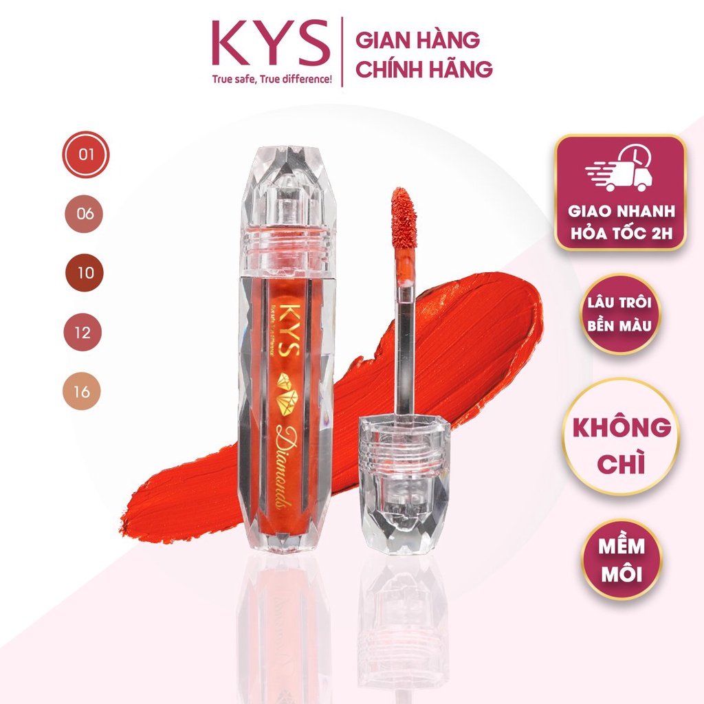 Son Kem Lì Diamonds Đỏ Gạch KYS Chocolate Mềm Mịn Lâu Trôi Không Chì Nhiều Dưỡng 3gr