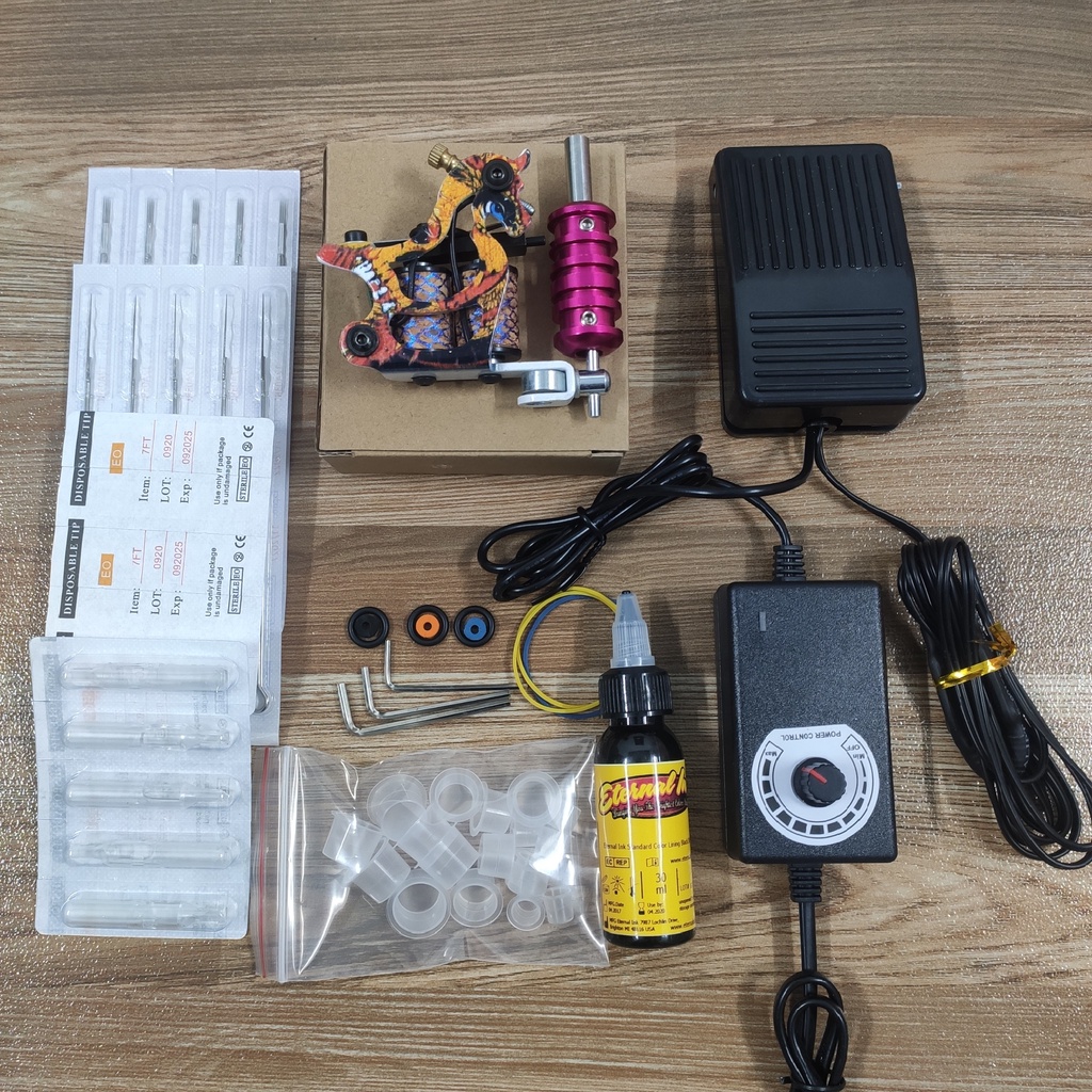 Combo bộ 1 máy xăm học viên Dragon + phụ kiện mẫu X1