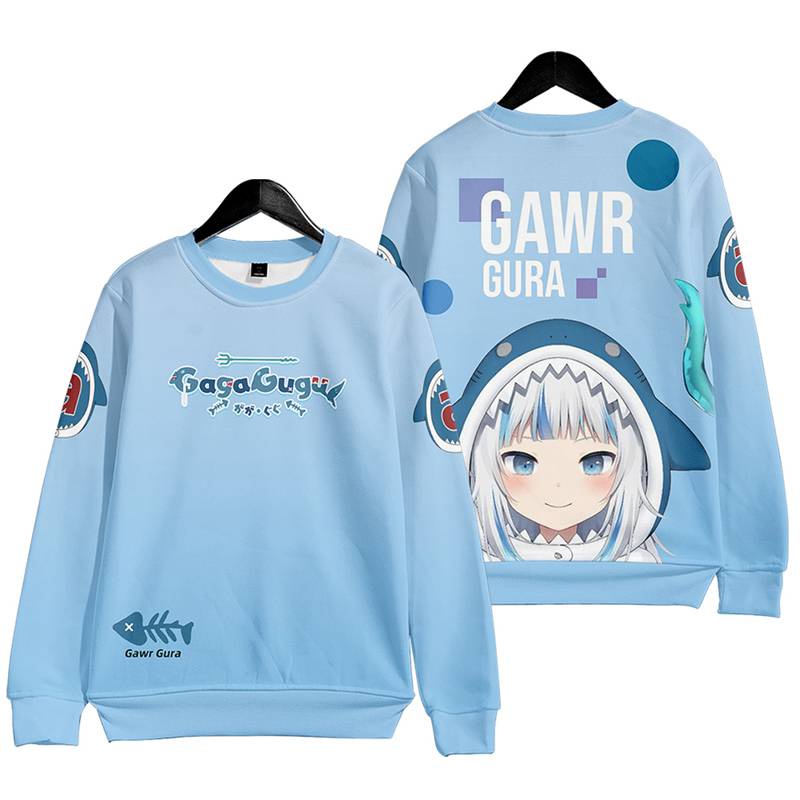 Áo Khoác Tay Dài Có Khóa Kéo In Hình Anime Hololive Gawr Gura Thời Trang Unisex