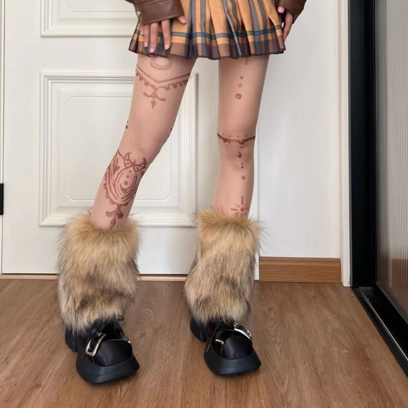 Vớ Ống Chân Giữ Ấm Phối Lông Xù Thời Trang Dành Cho Nữ